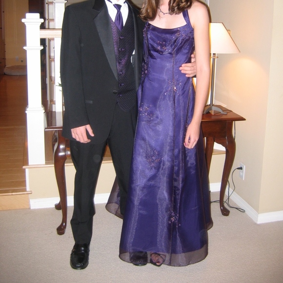 Purple with Organza Overlay Formal Dress - Picture 1 of 3